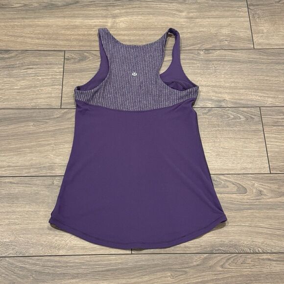 Lululemon Run First Base Tank Top Womens Size 2 Small Purple Hyper Stripe - Picture 2 of 3